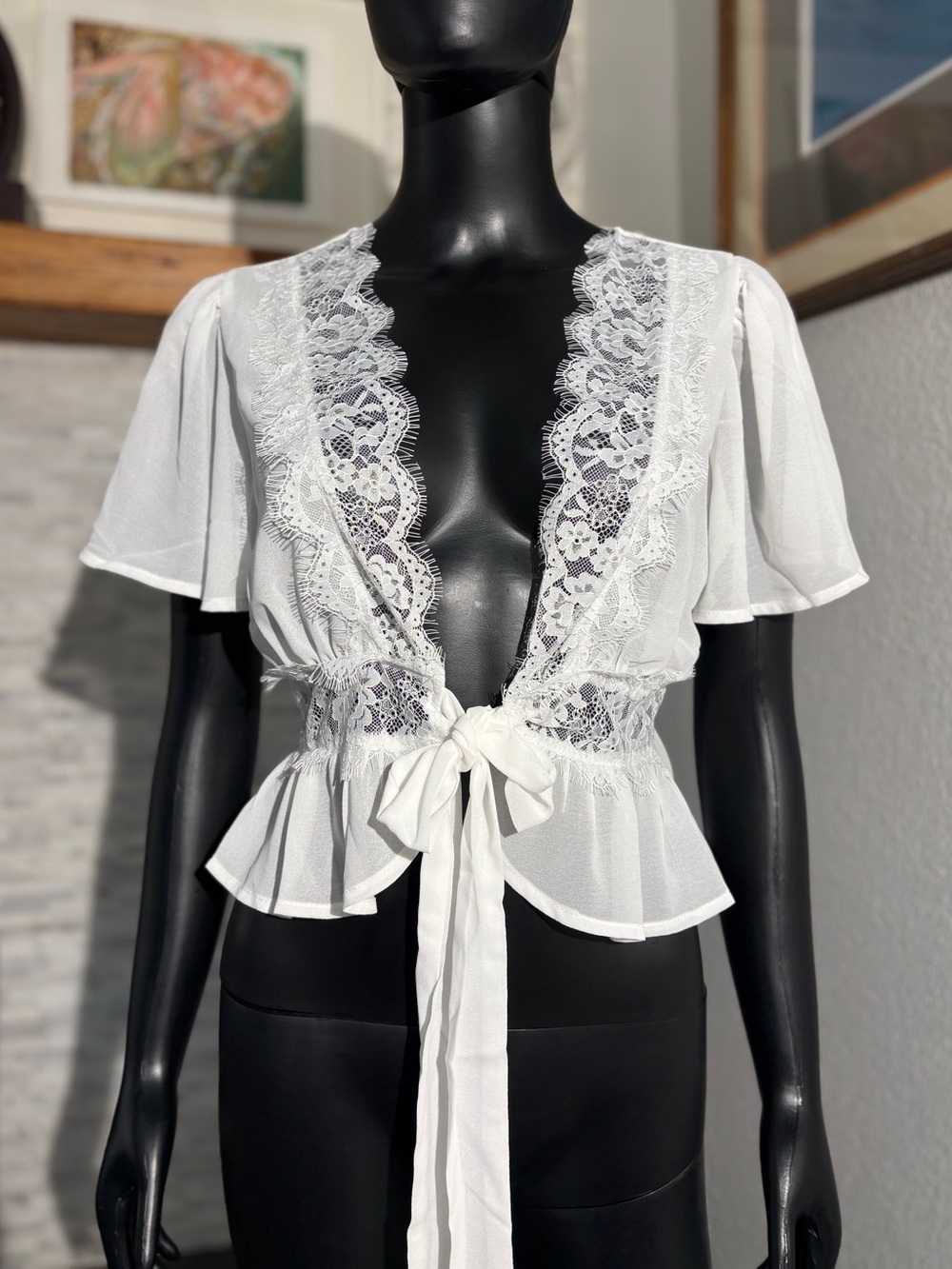 Lovely Day White Lace Tie-Front Blouse. Great condition